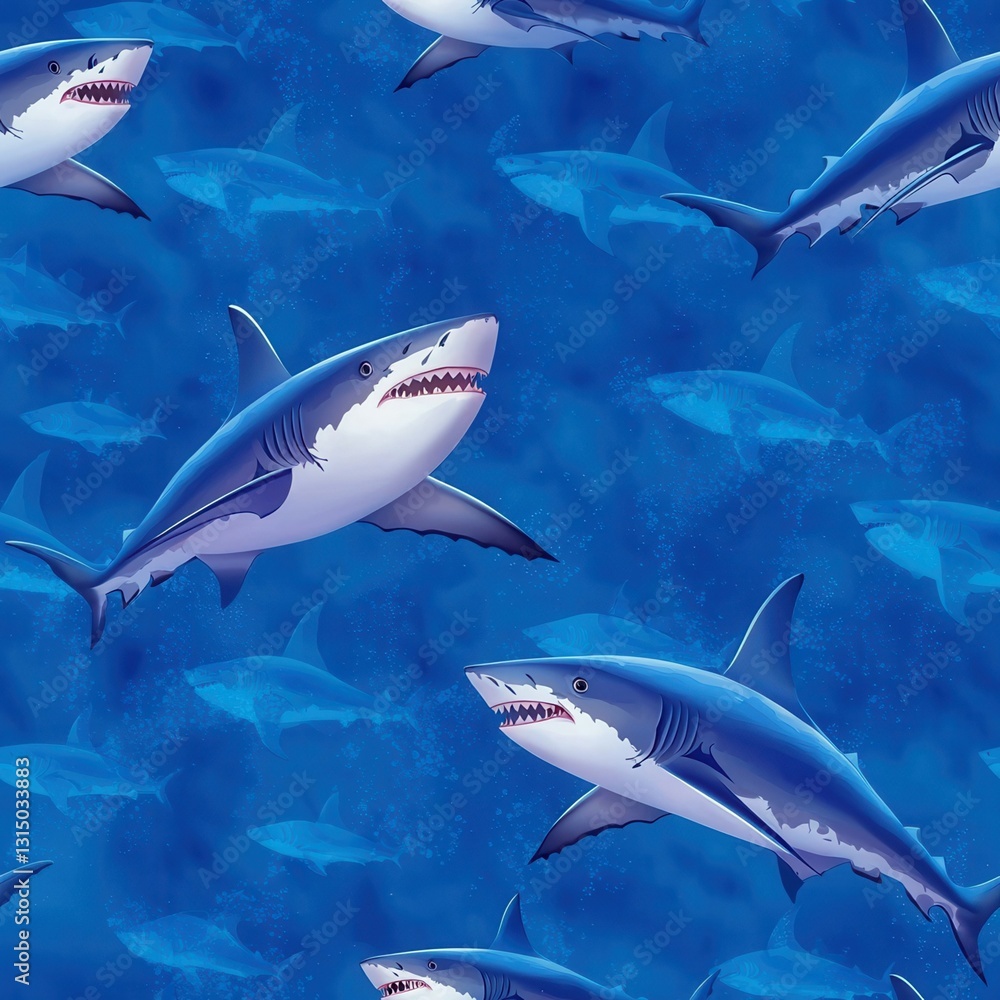 Obraz premium Seamless Shark Pattern Silhouette Background for Creative Projects