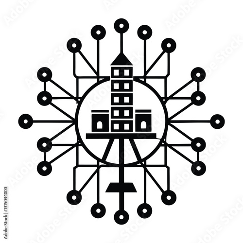 Smart AI Controlled Energy Grid Flat Vector Silhouette with Transparent Background