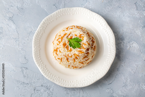 Photos Traditional delicious Turkish food; Turkish style rice pilaf (Turkish name; Arpa