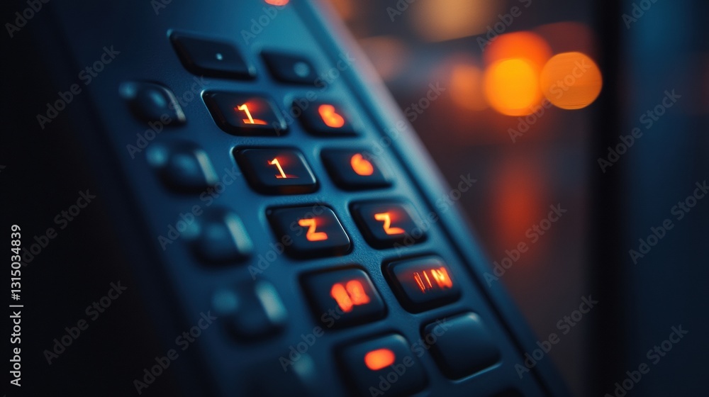 Close up of a modern alarm system keypad illuminated in a dimly lit office space creating a secure environment with subtle shadows Close up of a modern alarm system keypad illuminated in a dimly lit office space creating a secure environment with subtle shadows