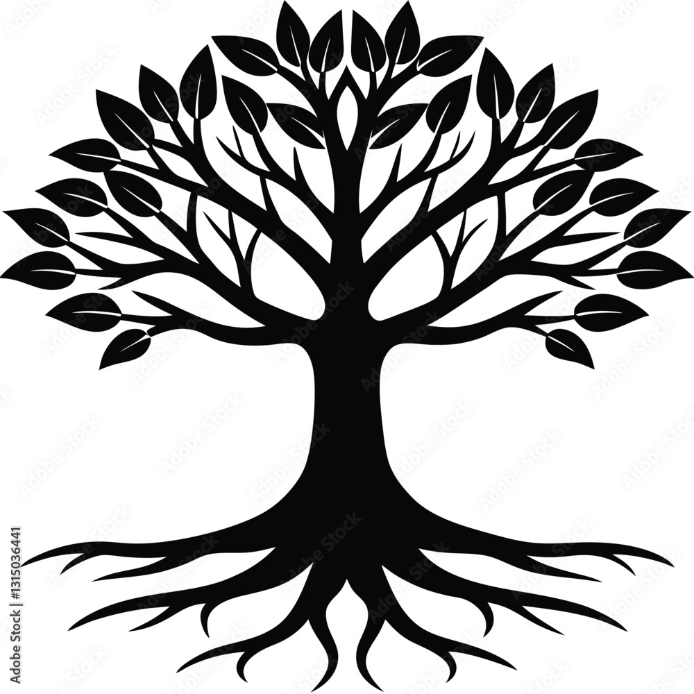 Obraz premium Vector silhouette of a tree with leaves and branches in nature