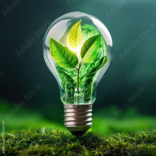 Green Plant Sprouts In Glass Lamp