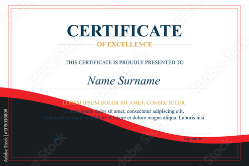 Red-black excellence certificate template design