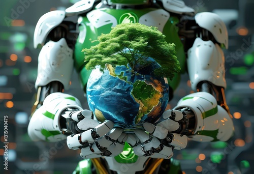 The planet is green in the hands of a robot