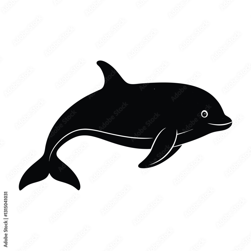 Fototapeta premium Beluga Whale Silhouette Swimming With Rounded Forehead Visible On White Background