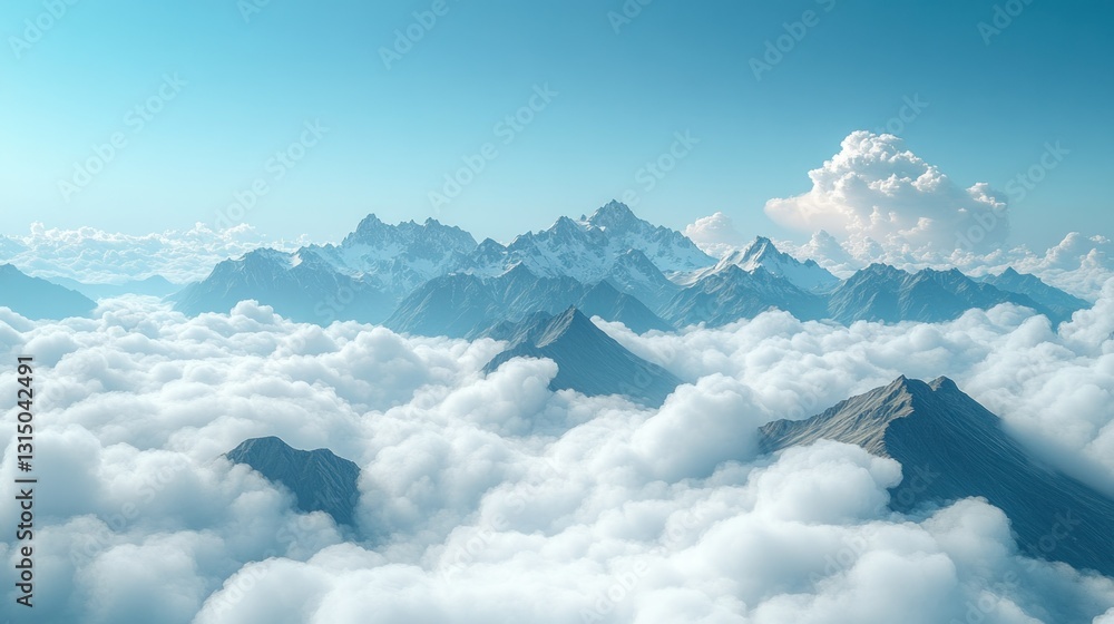 Fototapeta premium Majestic mountain peaks piercing fluffy clouds