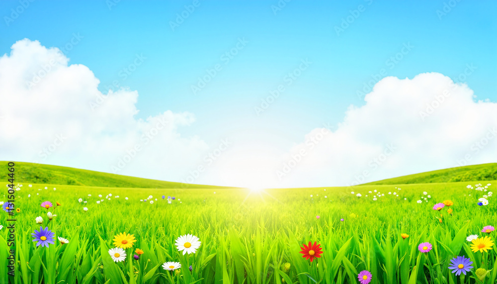 Fototapeta premium Vibrant wildflowers blooming in sunny meadow, nature's beauty