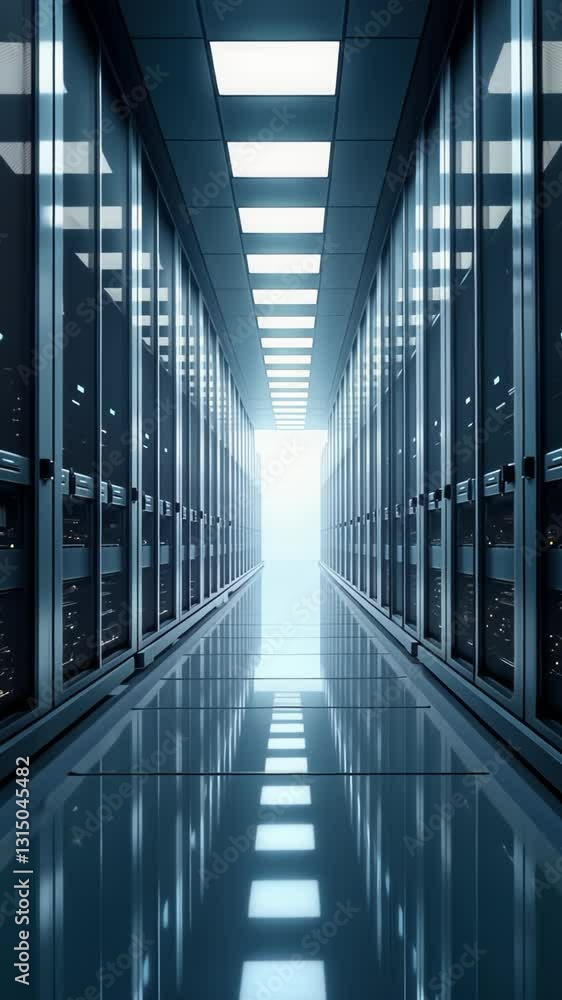 A futuristic data center corridor showcases sleek, endless rows of server racks under modern, bright lighting. the shiny reflective floor enhances the sense of depth and technological advancement. A futuristic data center corridor showcases sleek, endless rows of server racks under modern, bright lighting. the shiny reflective floor enhances the sense of depth and technological advancement.