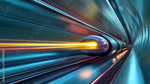 A fully autonomous AI hyperloop speeding through an underground tube.