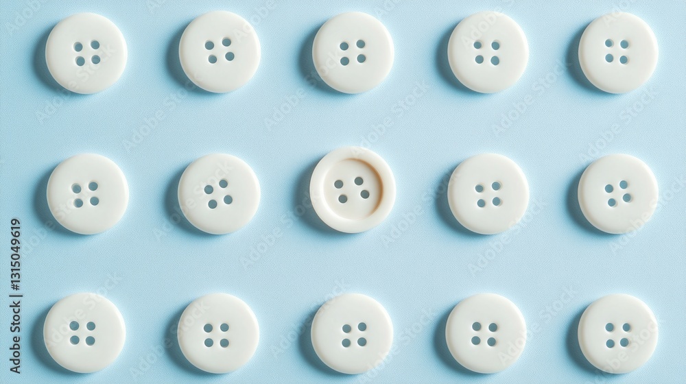 Pattern of white buttons on light blue background with unique offset Pattern of white buttons on light blue background with unique offset