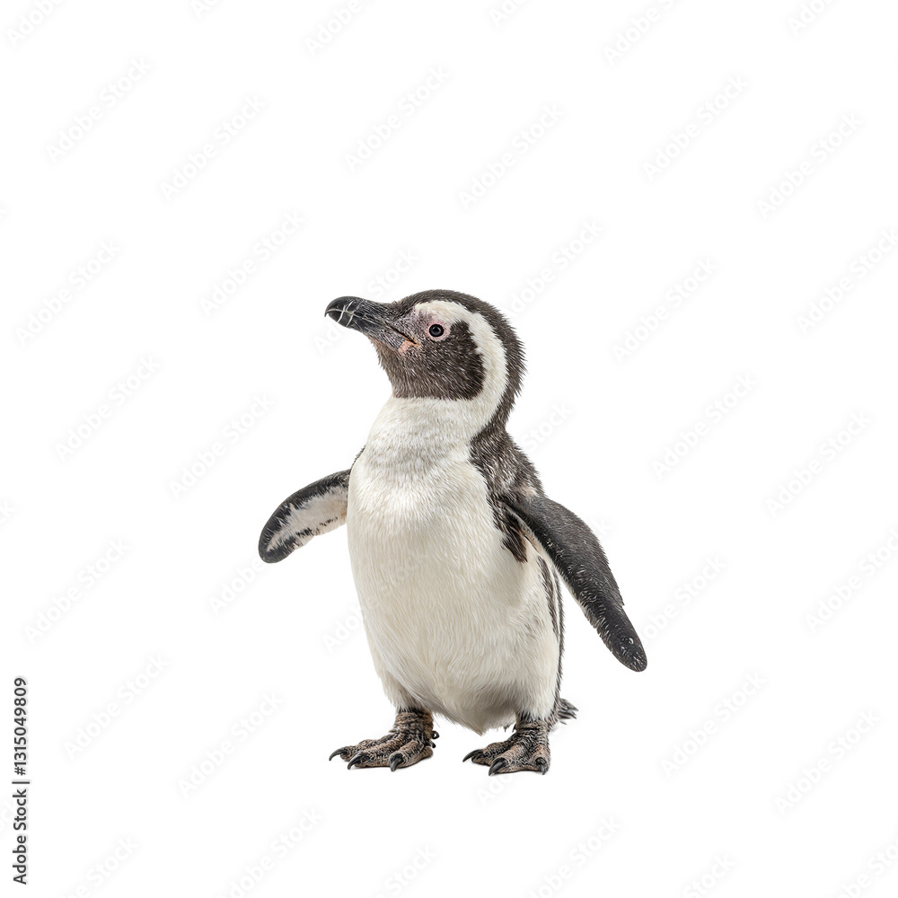 Fototapeta premium Adorable baby penguin with soft black and white feathers waddling on its feet capturing cute and endearing movements