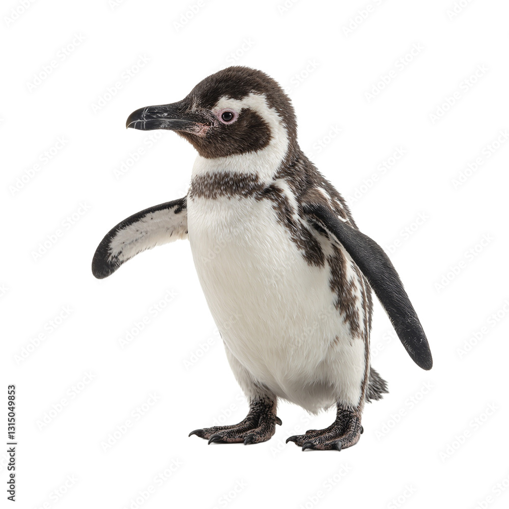 Fototapeta premium Adorable baby penguin with soft black and white feathers waddling on its feet capturing cute and endearing movements