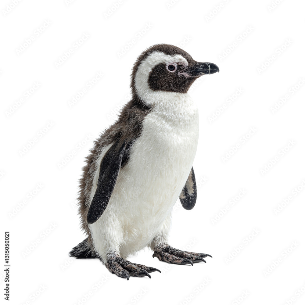 Fototapeta premium Adorable baby penguin with soft black and white feathers waddling on its feet capturing cute and endearing movements