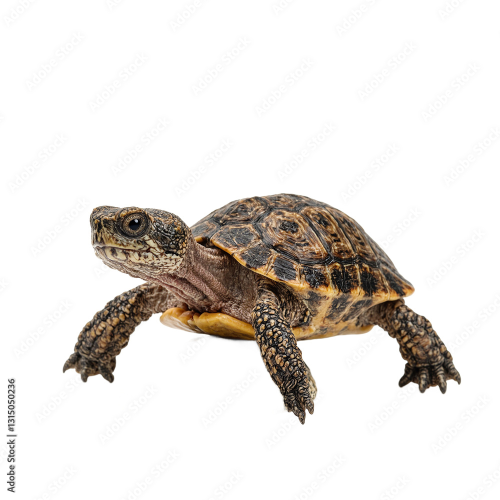 Obraz premium Adorable baby turtle with a small shell and big eyes standing on a rock with a curious look showcasing its playful demeanor
