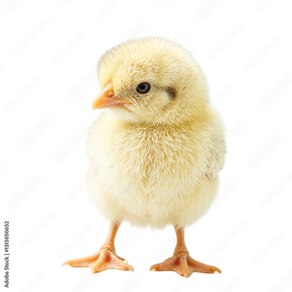 Obraz premium Adorable fuzzy chick with yellow feathers perched on white surface exuding innocence and freshness of spring