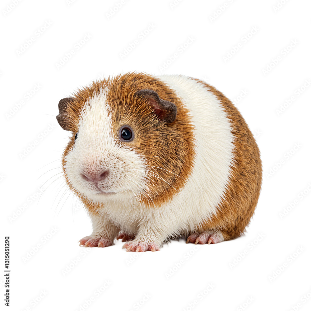 Adorable brown and white guinea pig with soft fur and small paws curled up in a cozy ball capturing its gentle and sweet nature Adorable brown and white guinea pig with soft fur and small paws curled up in a cozy ball capturing its gentle and sweet nature