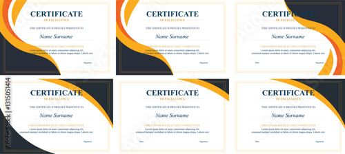 Six Orange-Yellow Award Certificates