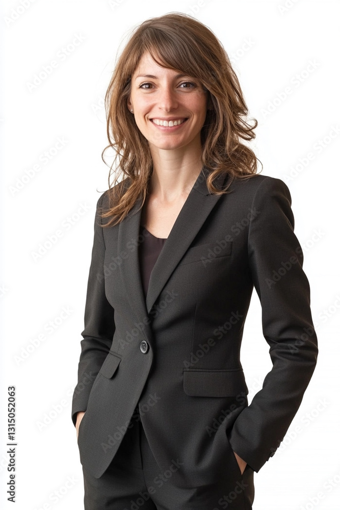 Business woman in formal suit smiling, looking at camera Business woman in formal suit smiling, looking at camera