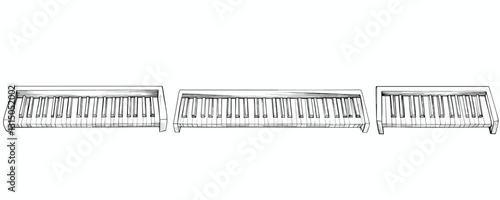 Linear icons set of flat piano keyboards - vector collection with various key designs.