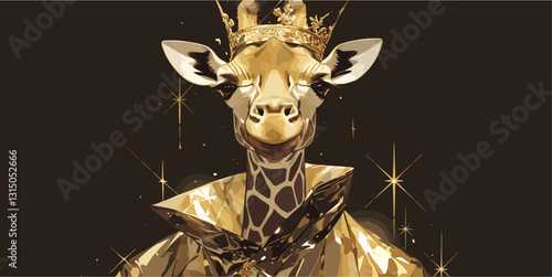 Royal giraffe vector icons set in golden style with flat design elements.