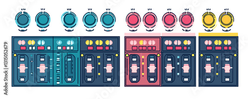 Flat style audio equipment icons set - mixer, knobs, faders - vector illustration.