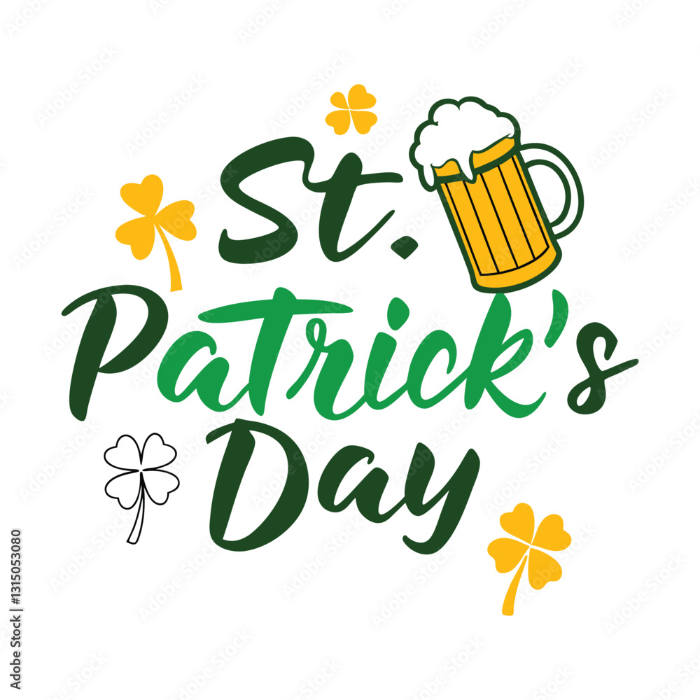 Naklejka premium Festive St. Patrick's Day Design with Beer Mug and Shamrocks
