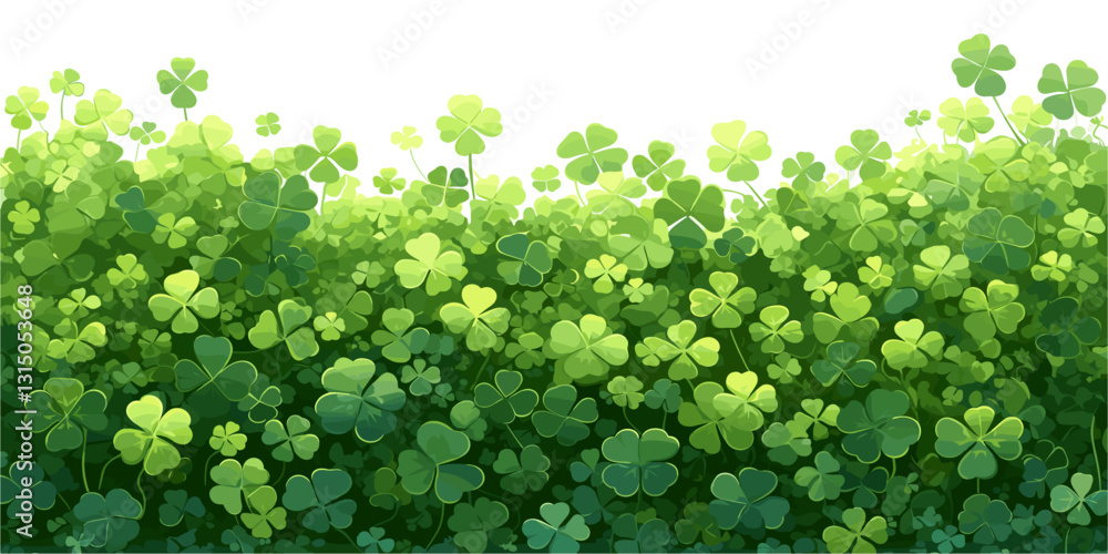 Fototapeta premium Flat style vector icons set of green clover leaves in a seamless pattern.