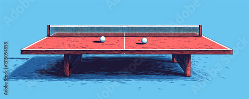 Flat vector icons set of table tennis equipment on blue background.