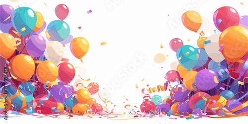 Colorful balloons and confetti flat icons set - festive celebration vector design.