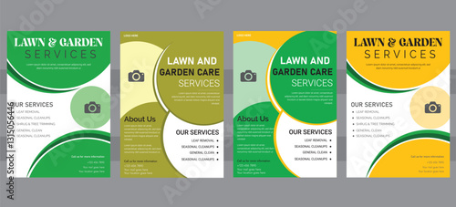 Lawn mower landscaping garden service flyer brochure cover Template . care garden or landscaping services Tree and gardening service poster leaflet design.