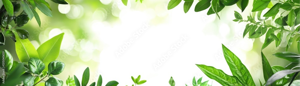 Lush green foliage frame, bright background, nature banner Lush green foliage frame, bright background, nature banner