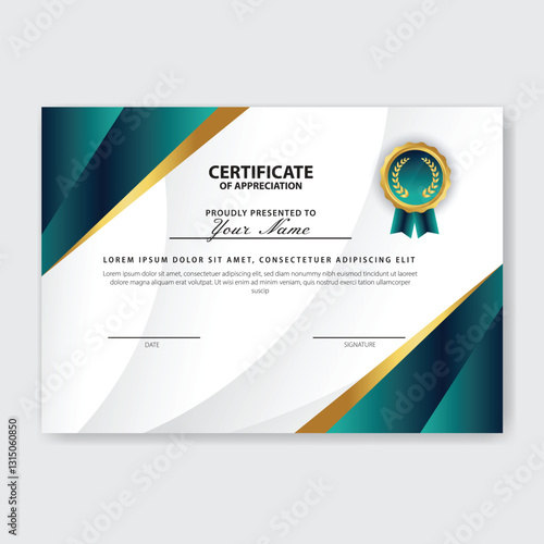 Teal Gold Certificate Design Award Background Template