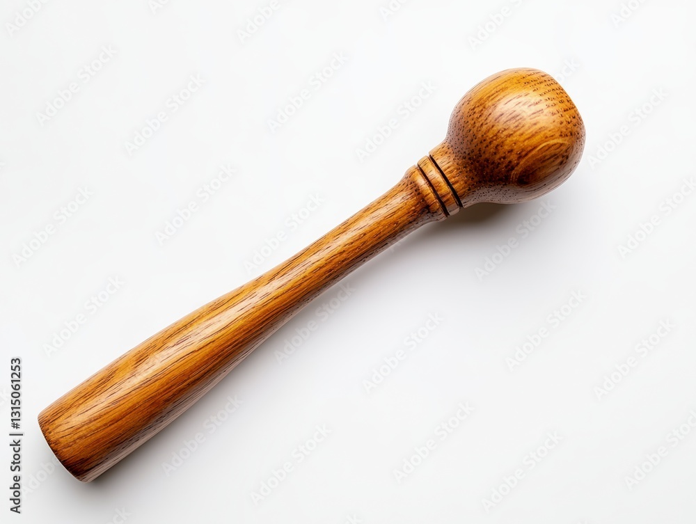 Dark Brown Wooden Mallet with Round Head on White Background Dark Brown Wooden Mallet with Round Head on White Background