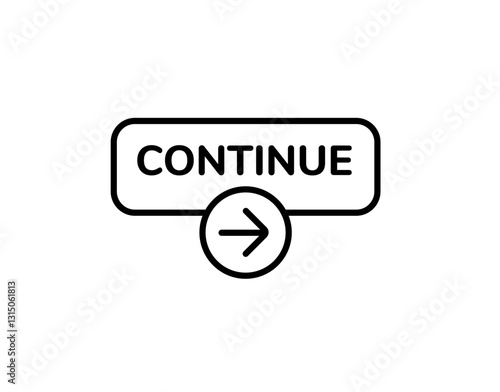 Simple continue button icon features bold text and a forward arrow. minimalist design for easy use.