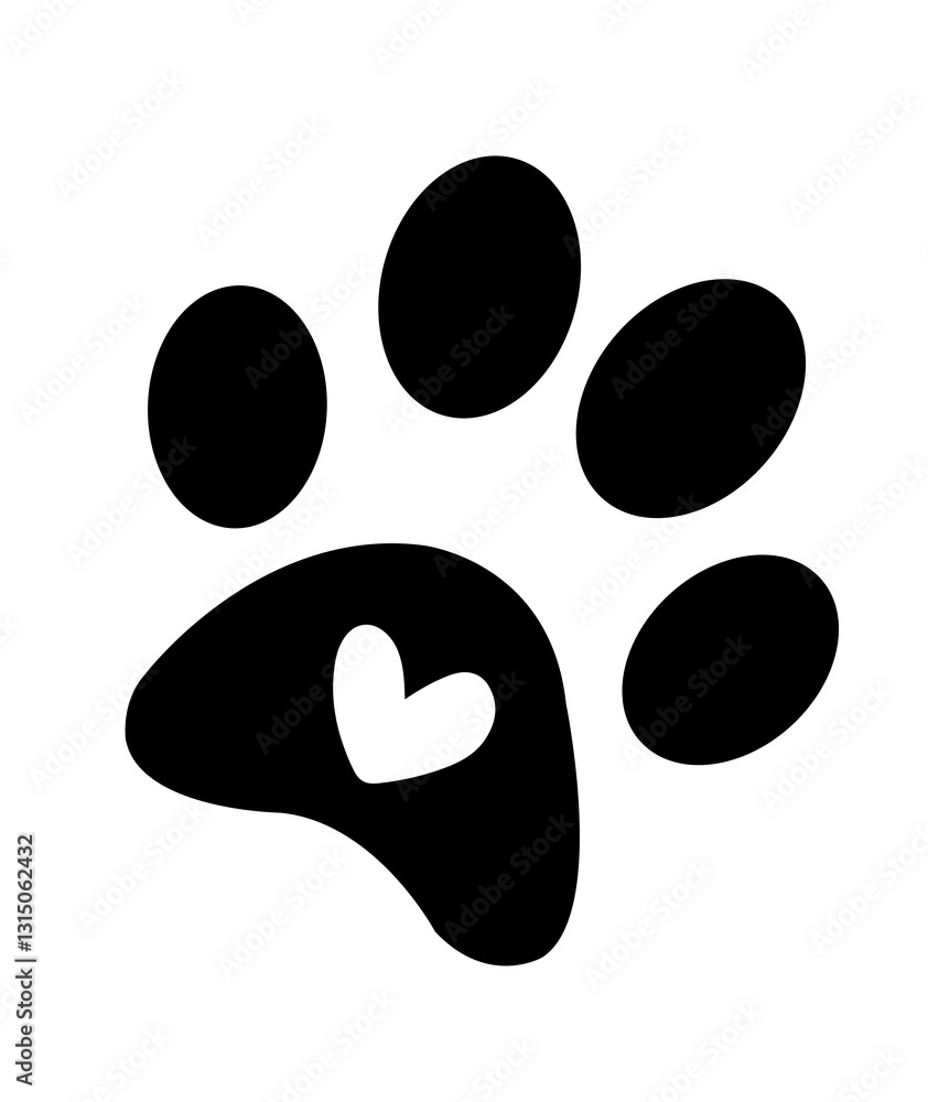 Fototapeta premium Dog paw print clip art design on plain white transparent isolated background for card, shirt, hoodie, sweatshirt, apparel, card, tag, mug, icon, poster or badge