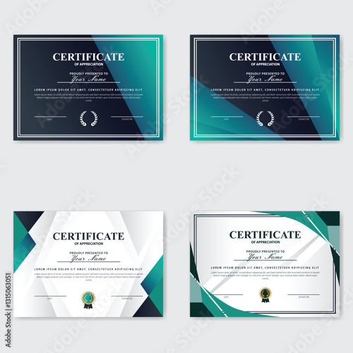 Teal, gray certificate templates; geometric background; award design