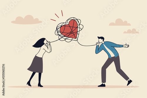 Relationship problem, disagreement or divorce, conflict or fight couple, broken family or marriage life failure, complicated relation concept, young couple fighting with relationship problem.