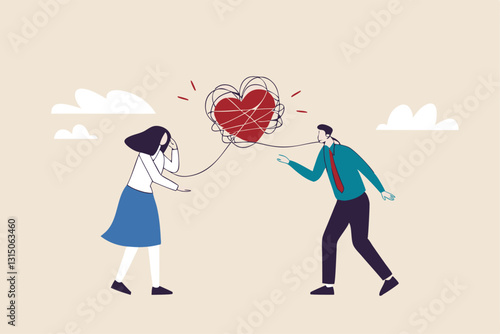 Relationship problem, disagreement or divorce, conflict or fight couple, broken family or marriage life failure, complicated relation concept, young couple fighting with relationship problem.