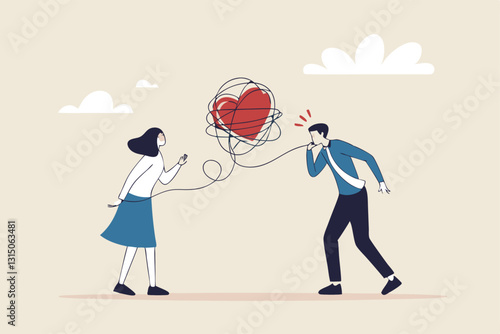 Relationship problem, disagreement or divorce, conflict or fight couple, broken family or marriage life failure, complicated relation concept, young couple fighting with relationship problem.