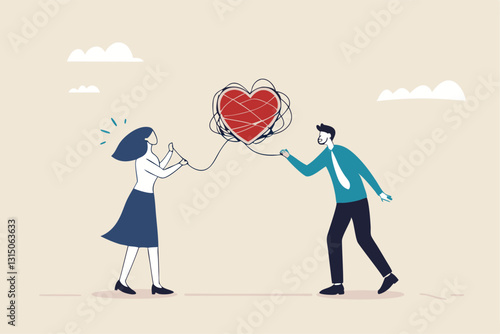 Relationship problem, disagreement or divorce, conflict or fight couple, broken family or marriage life failure, complicated relation concept, young couple fighting with relationship problem.