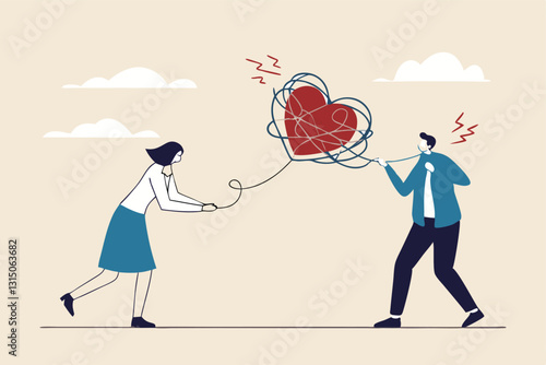 Relationship problem, disagreement or divorce, conflict or fight couple, broken family or marriage life failure, complicated relation concept, young couple fighting with relationship problem.