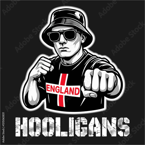 England United Kingdom Ultras hooligan football fans vector illustration 