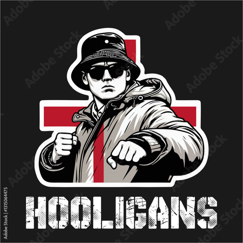 England United Kingdom Ultras hooligan football fans vector illustration 