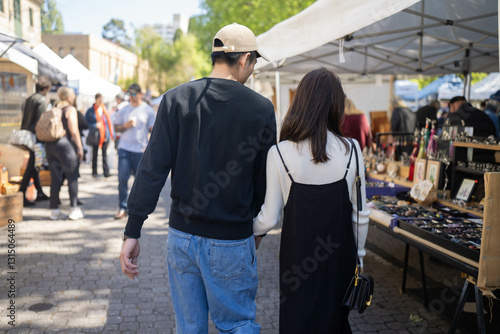 Fototapeta Naklejka Na Ścianę i Meble -  at a market in a city shopping for fresh food and culture
