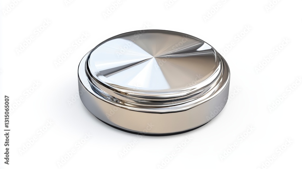 Silver Circular Metallic Object with Brushed Texture on White Background Silver Circular Metallic Object with Brushed Texture on White Background