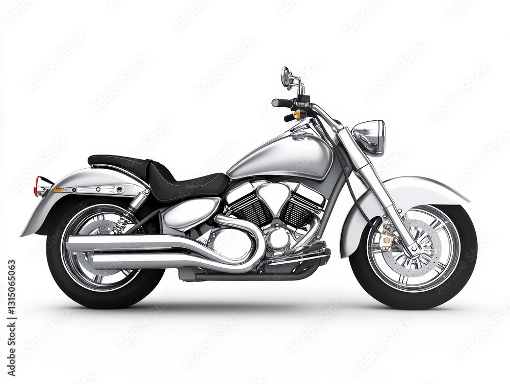 Obraz premium Silver Cruiser Motorcycle on White Background