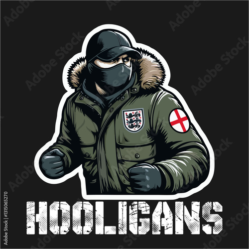 England United Kingdom Ultras hooligan football fans vector illustration 
