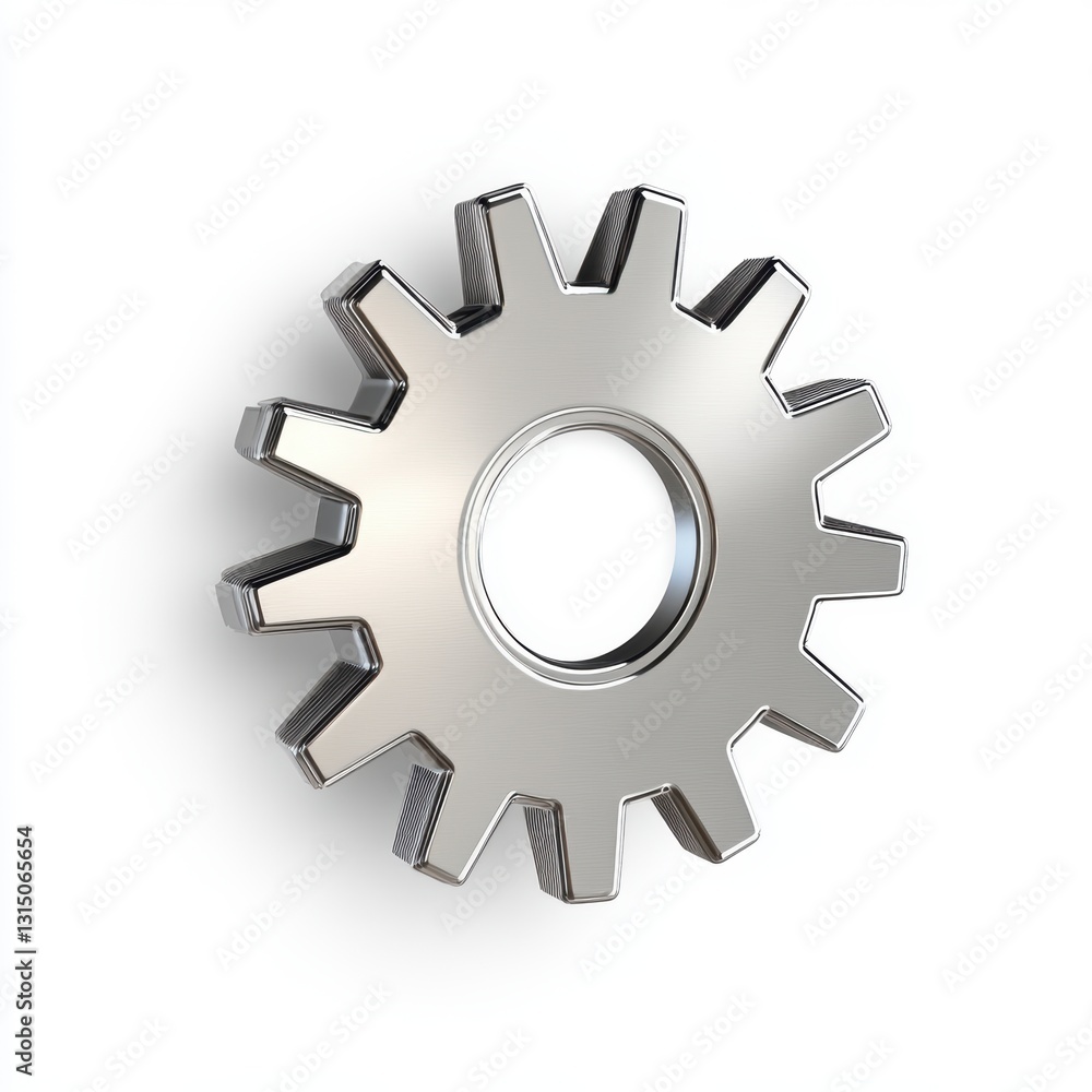 Silver Metal Gear Close up on White Background Silver Metal Gear Close up on White Background