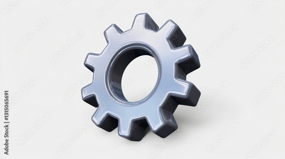Silver Metallic Gear 3D Render on White Background Silver Metallic Gear 3D Render on White Background