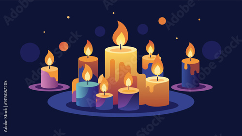 The soft glow of candles illuminates the support group creating a soothing atmosphere for the members to share their stories and find solace in one another. Its a safe haven for. Vector illustration